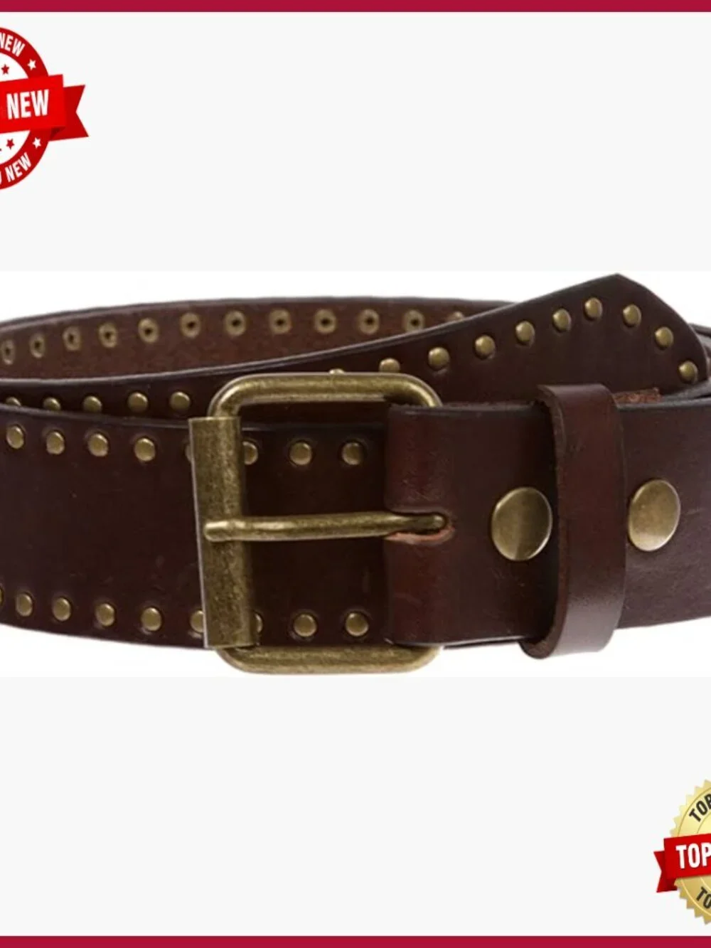 Vintage Studded Leather Belt with Interchangeable Buckle, 1.5